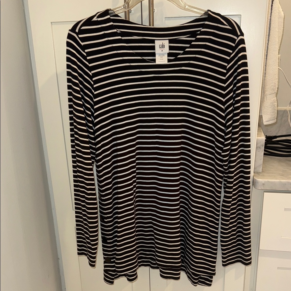 CAbi Black and White Striped Top